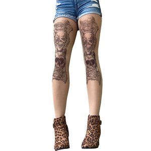 Sheer Tattoo effect tights with 3 skulls